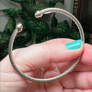 VTG Italy Sterling Silver & 10K Gold Twisted Cable Braided Torque Cuff Bracelet